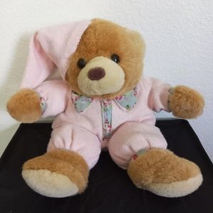 Vintage LUV BUNCH Teddy Bear Floral Pink Terry Cloth Pajamas Cap 12" Stuffed